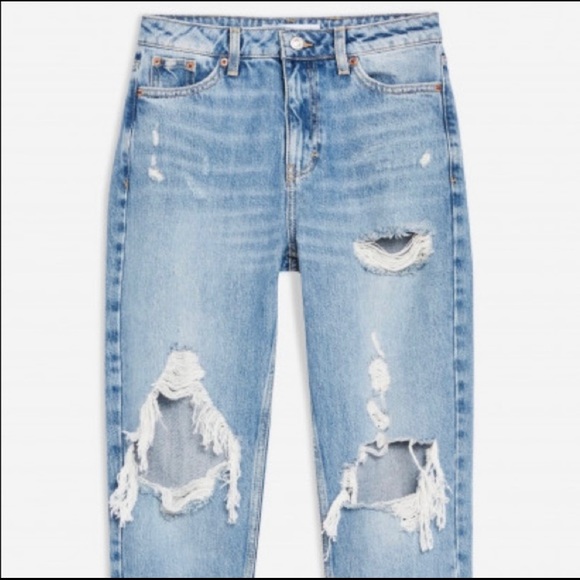 Topshop Denim - Topshop distressed blue denim mom jeans